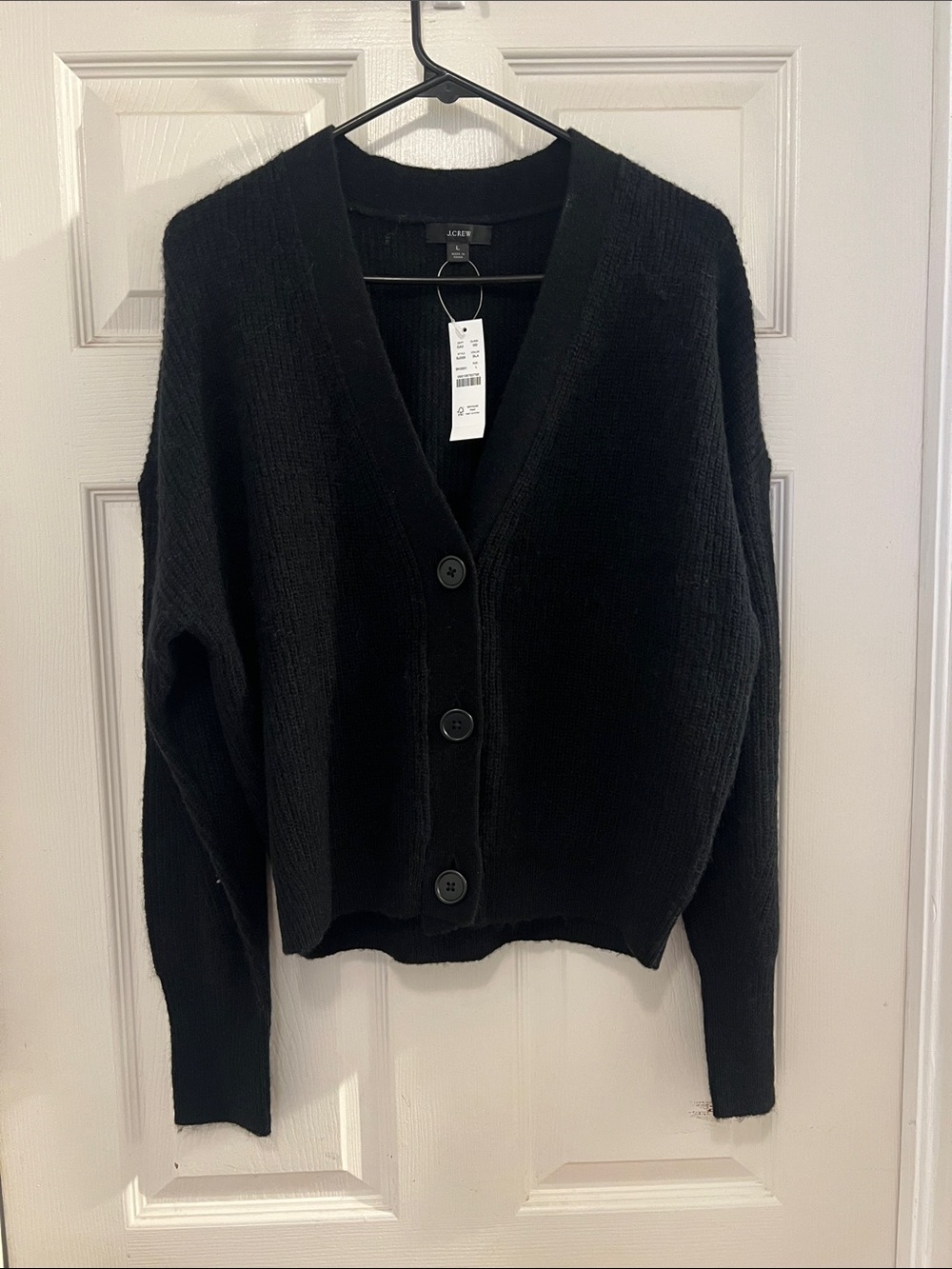 NWT J. Crew Black Alpaca Button-Front V-Neck Cardigan, sz LARGE